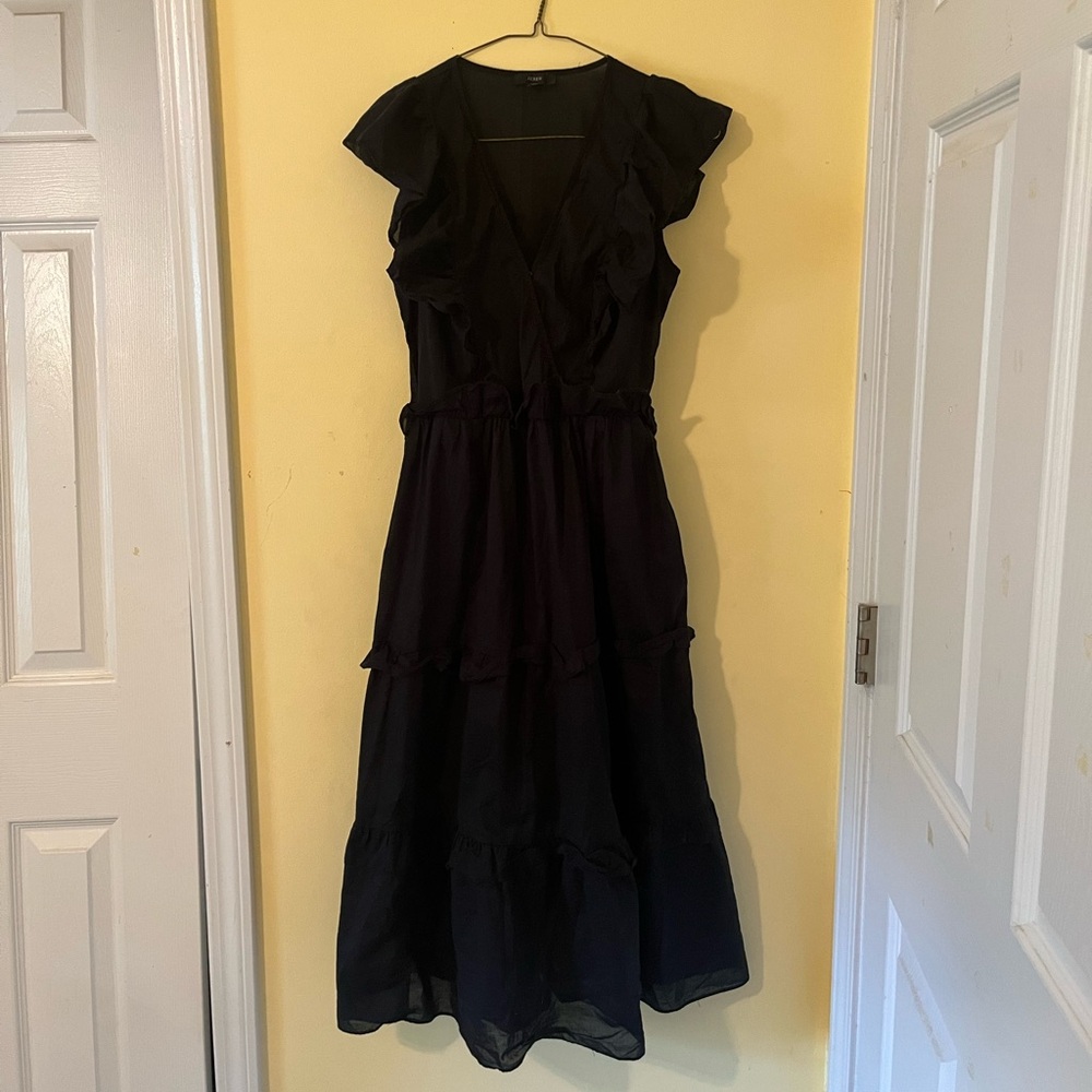J. Crew Black Ruffle Maxi Dress